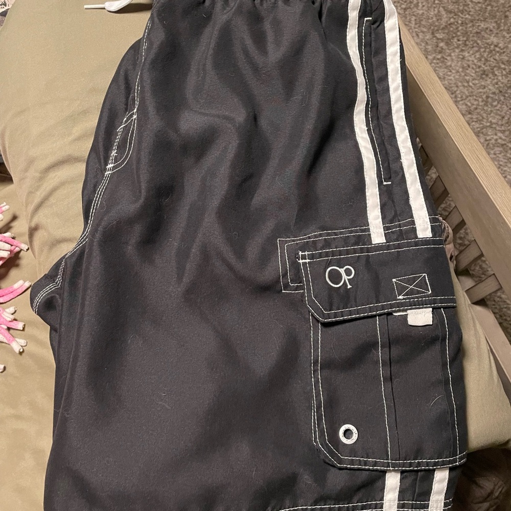 OP Black Swim Trunks with White Accents